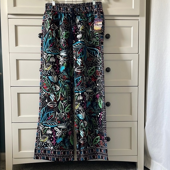 NWT Bebop Women’s Boho Black Neon Printed Wide Leg Relaxed Fit Pants - Size Med - Picture 1 of 6